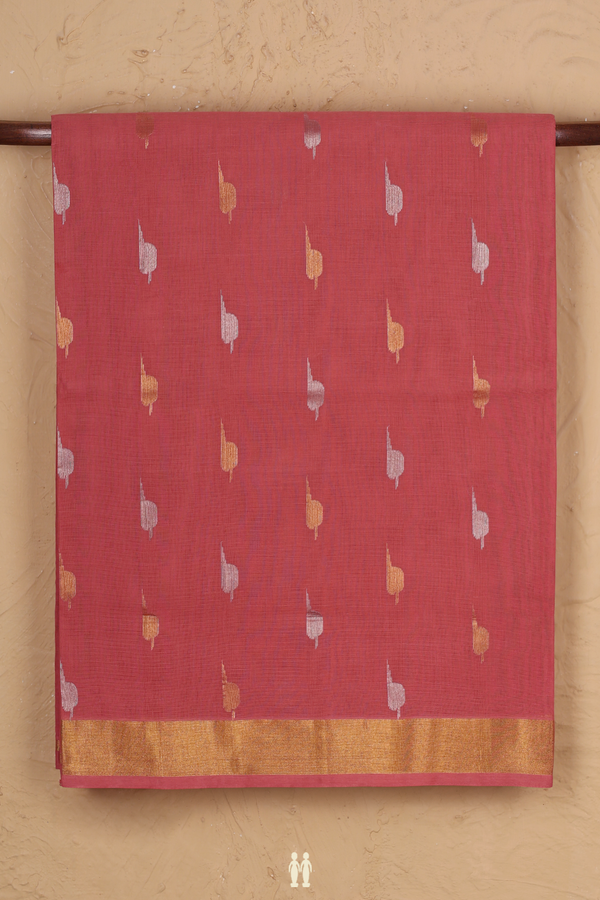 Venkatagiri Cotton Saree In Salmon Pink With Zari Buttas