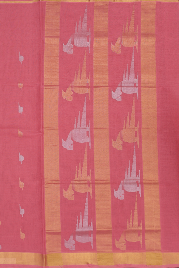 Venkatagiri Cotton Saree In Salmon Pink With Zari Buttas