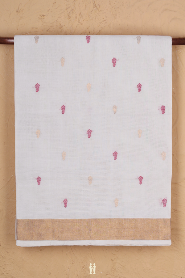 Venkatagiri Cotton Saree In White With Threadwork Buttas