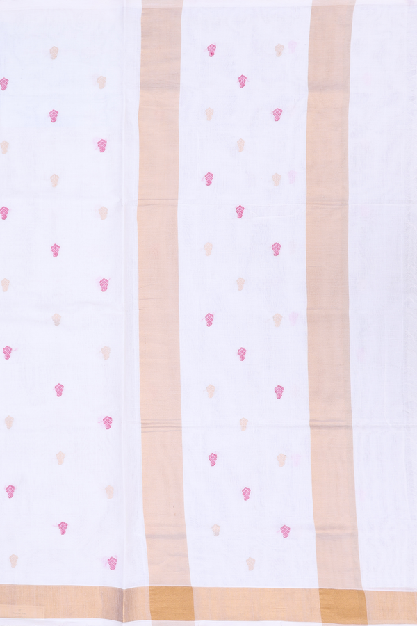 Venkatagiri Cotton Saree In White With Threadwork Buttas