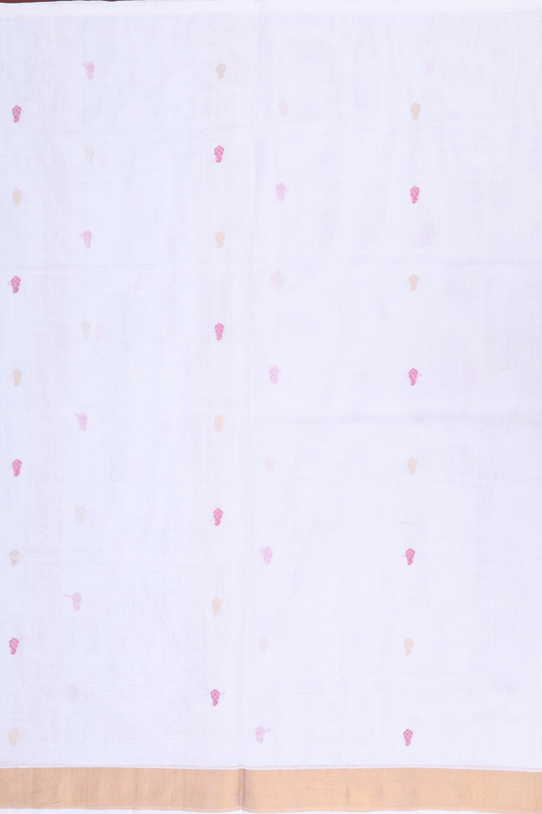 Venkatagiri Cotton Saree In White With Threadwork Buttas