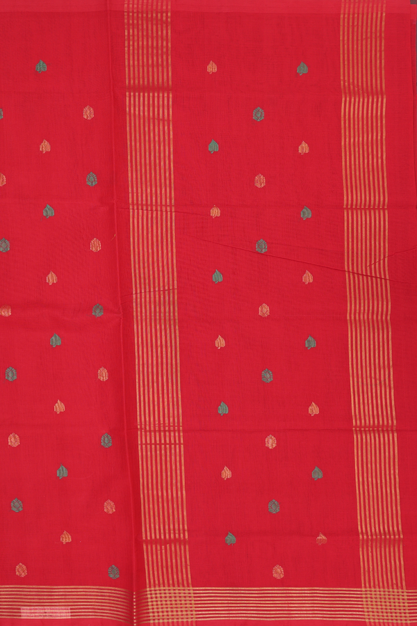 Venkatagiri Cotton Saree In Scarlet Red With Allover Buttas