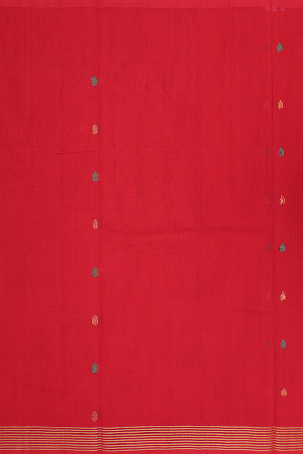Venkatagiri Cotton Saree In Scarlet Red With Allover Buttas