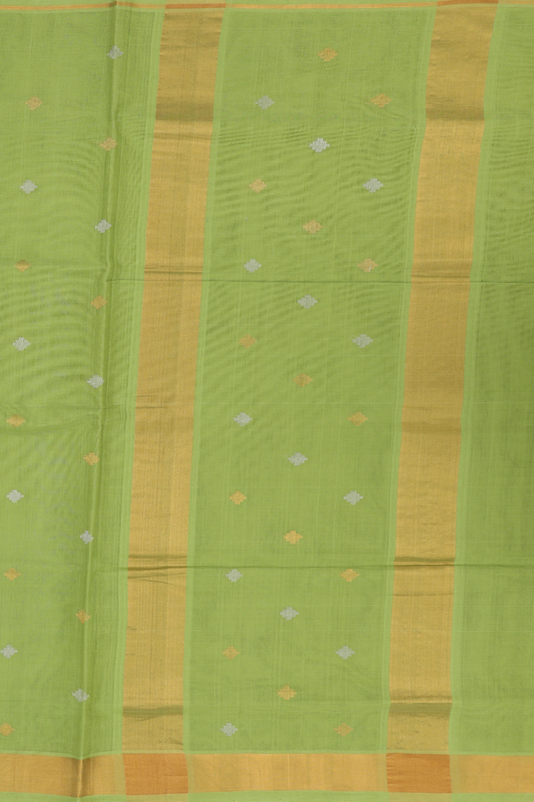 Venkatagiri Cotton Saree In Parrot Green With Zari Buttas