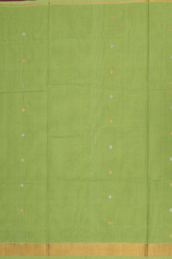 Venkatagiri Cotton Saree In Parrot Green With Zari Buttas