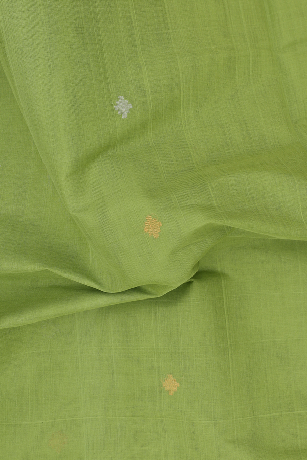 Venkatagiri Cotton Saree In Parrot Green With Zari Buttas