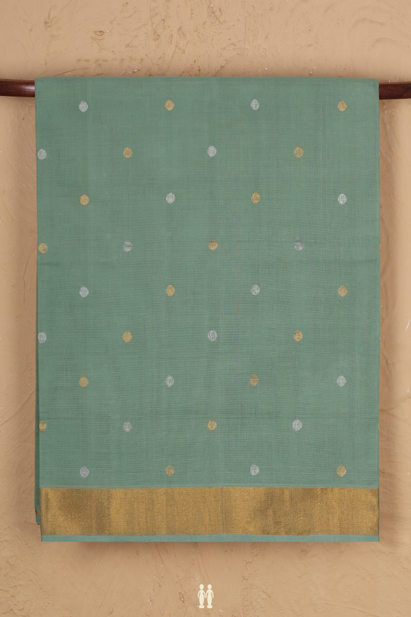 Venkatagiri Cotton Saree In Dusty Green With Polka Buttas