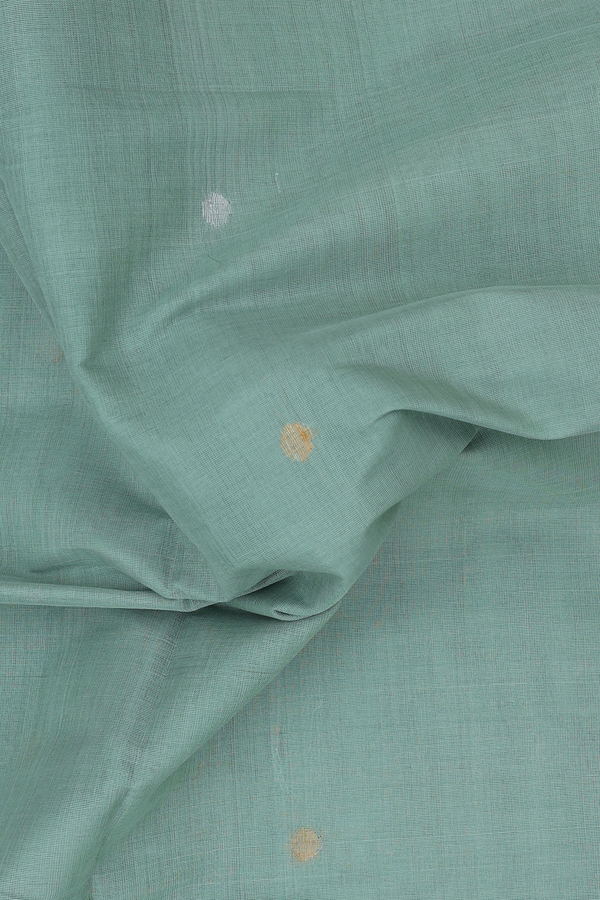 Venkatagiri Cotton Saree In Dusty Green With Polka Buttas