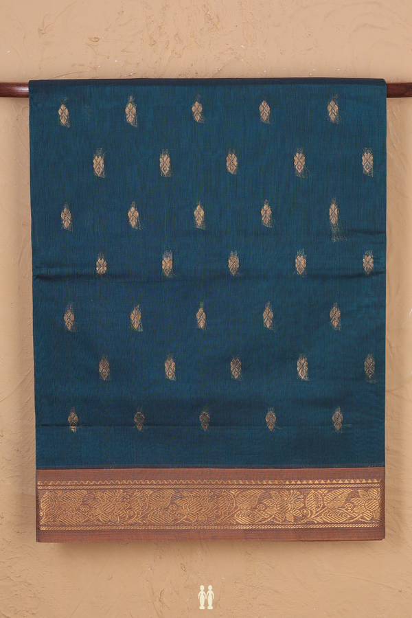 Venkatagiri Cotton Saree In Teal Green With Zari Buttas