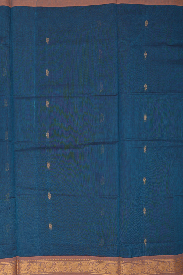 Venkatagiri Cotton Saree In Teal Green With Zari Buttas