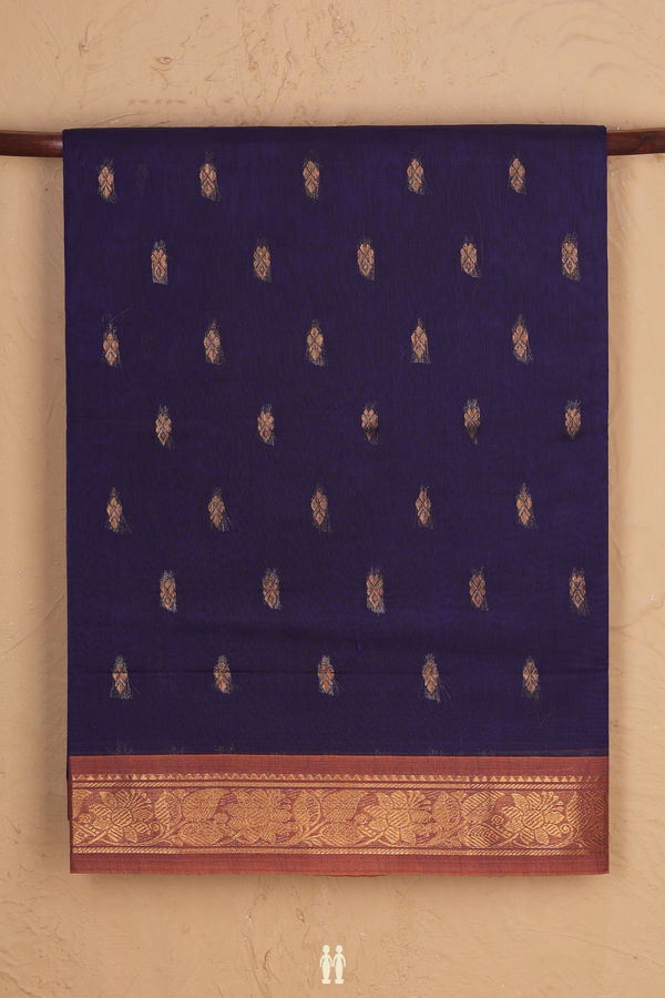 Venkatagiri Cotton Saree In Navy Blue With Zari Buttas