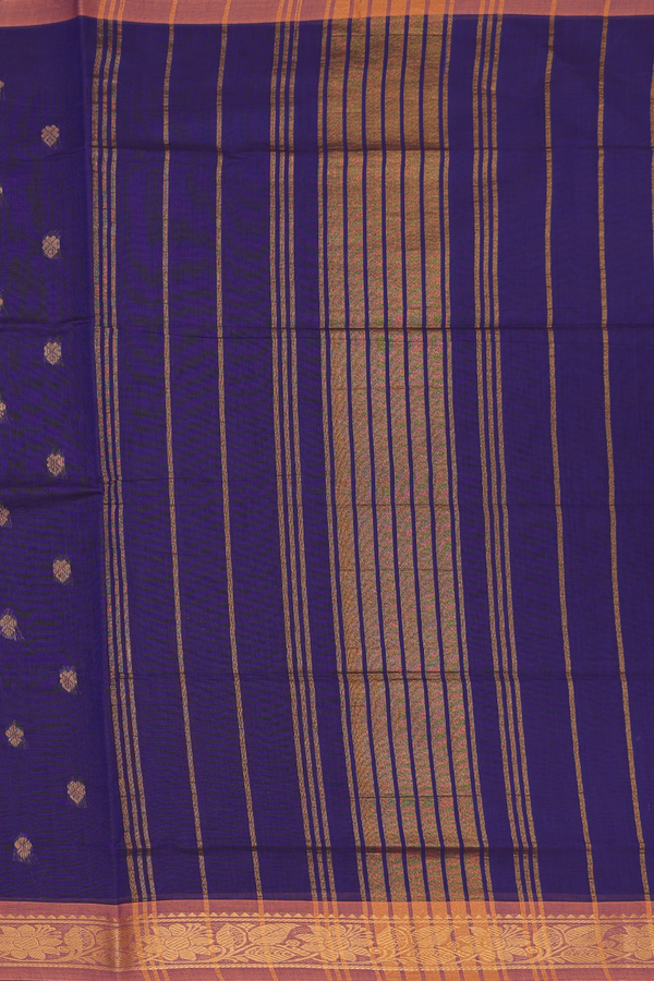 Venkatagiri Cotton Saree In Navy Blue With Zari Buttas