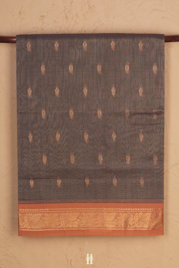 Venkatagiri Cotton Saree In Dusty Olive With Zari Buttas