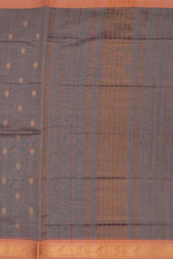Venkatagiri Cotton Saree In Dusty Olive With Zari Buttas