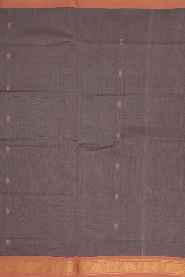 Venkatagiri Cotton Saree In Dusty Olive With Zari Buttas