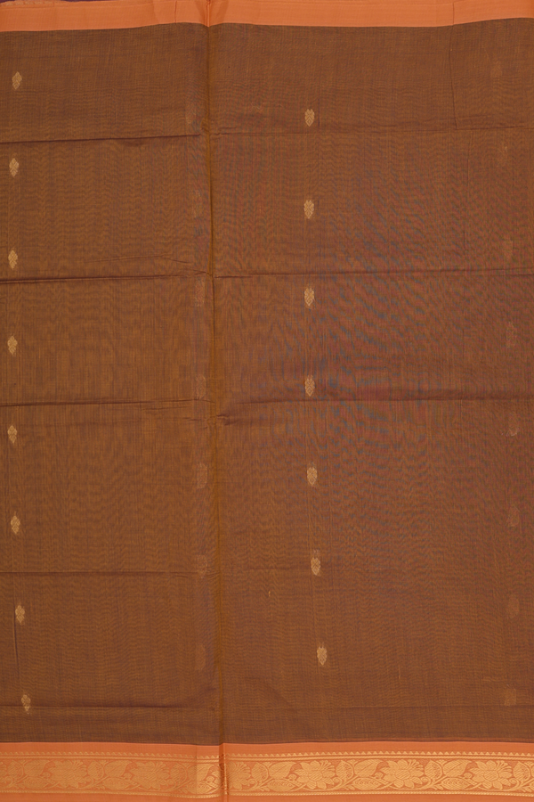 Venkatagiri Cotton Saree In Golden Brown With Zari Buttas