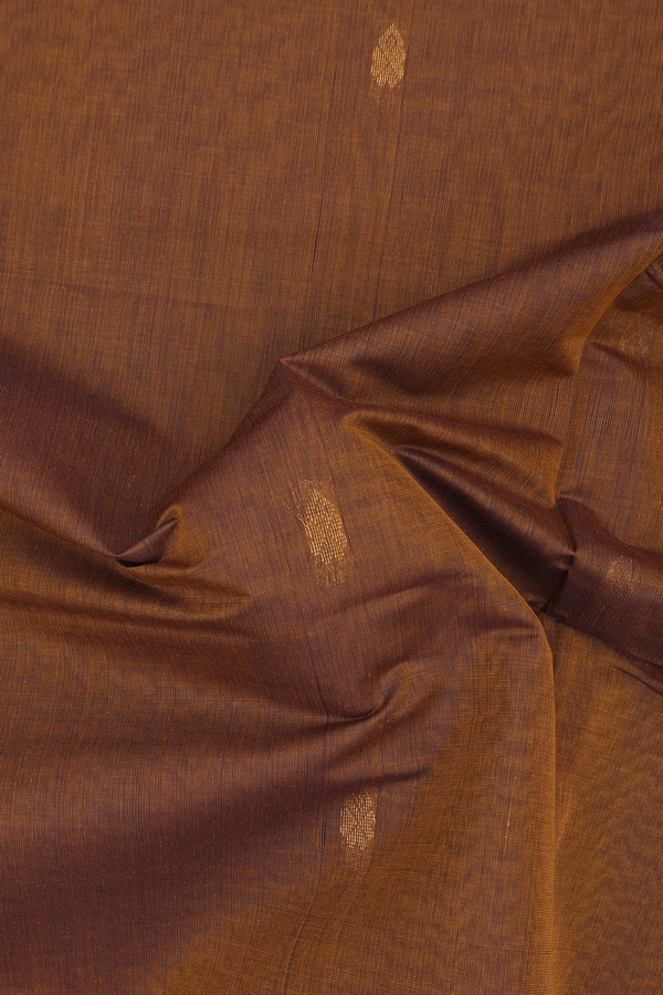 Venkatagiri Cotton Saree In Golden Brown With Zari Buttas