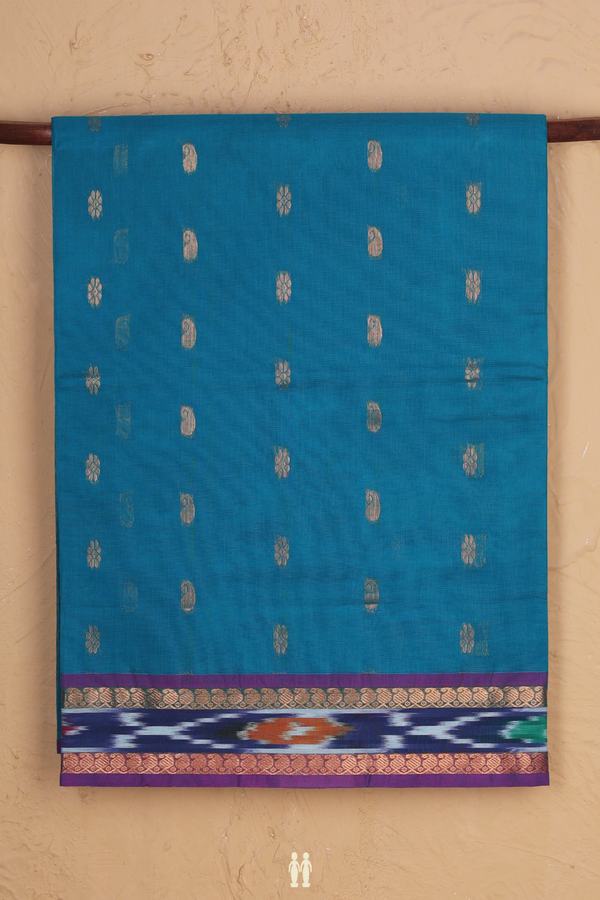 Venkatagiri Cotton Saree In Peacock Blue With Paisley Buttas