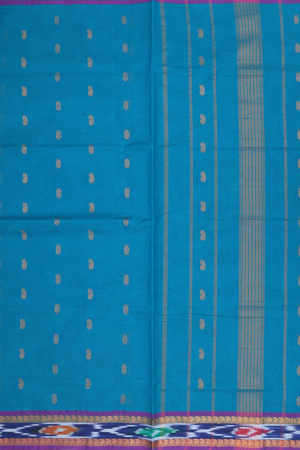 Venkatagiri Cotton Saree In Peacock Blue With Paisley Buttas