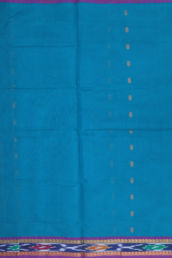 Venkatagiri Cotton Saree In Peacock Blue With Paisley Buttas