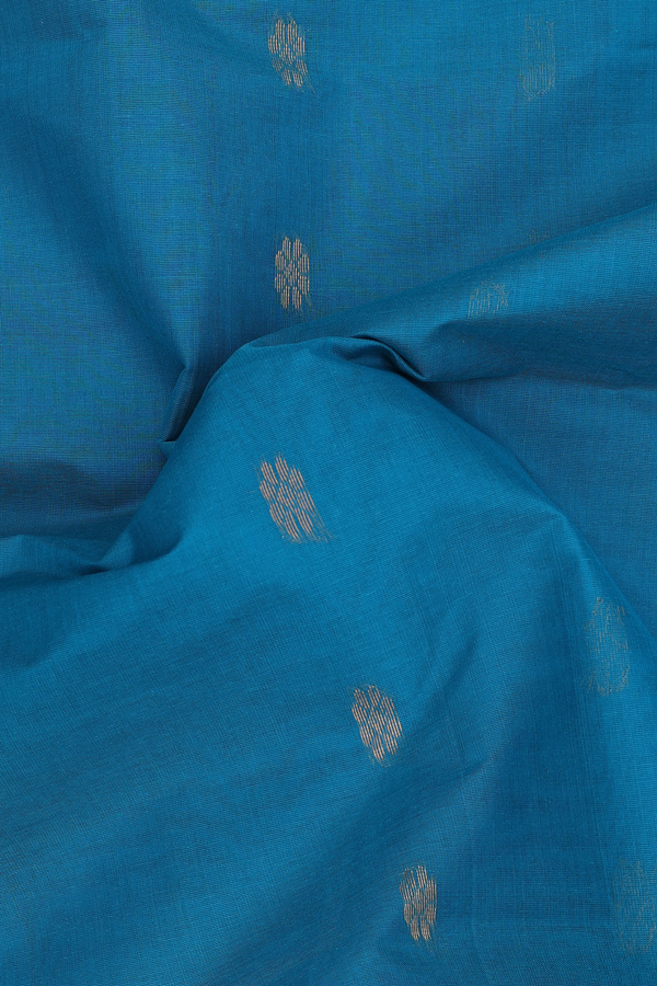 Venkatagiri Cotton Saree In Peacock Blue With Paisley Buttas