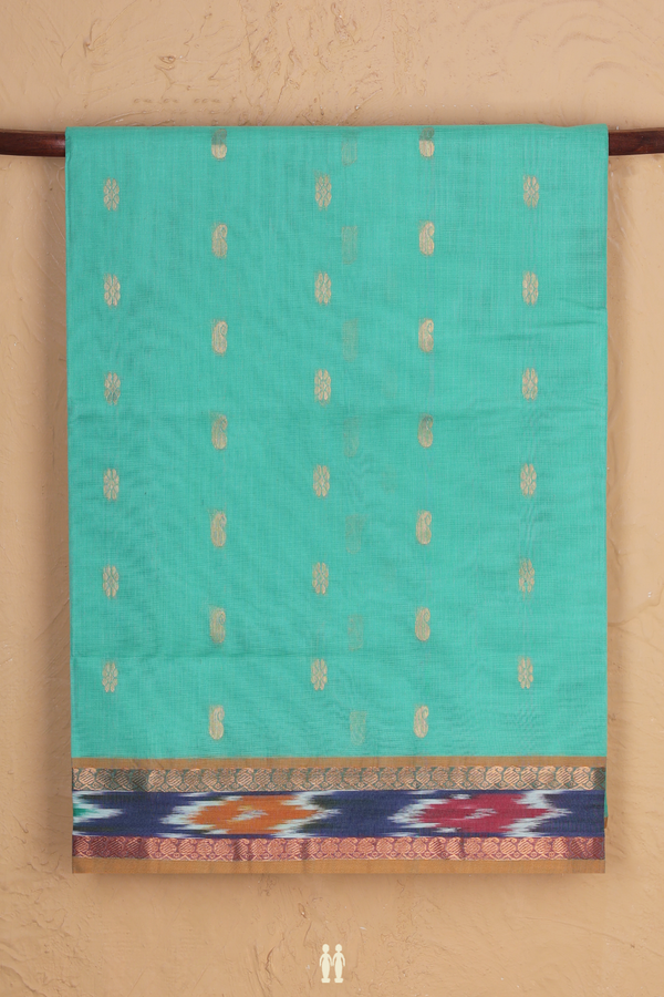 Venkatagiri Cotton Saree In Green With Paisley Buttas