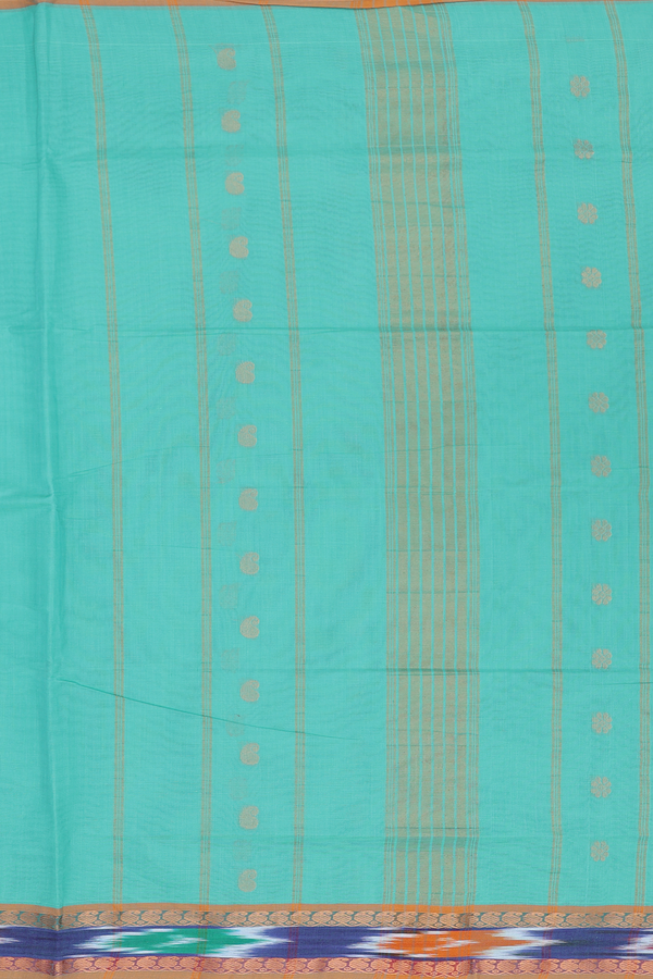 Venkatagiri Cotton Saree In Green With Paisley Buttas