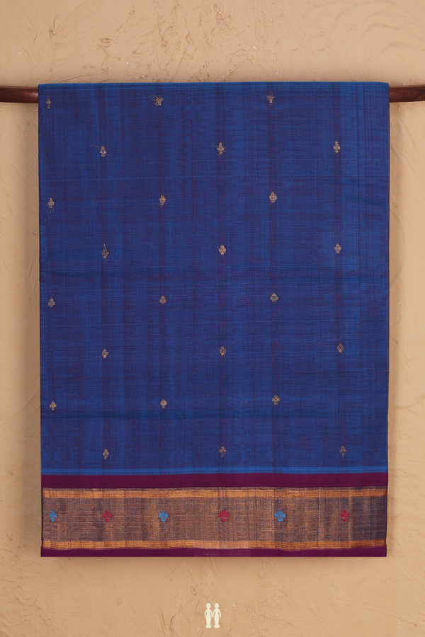 Venkatagiri Cotton Saree In Cobalt Blue With Zari Buttas
