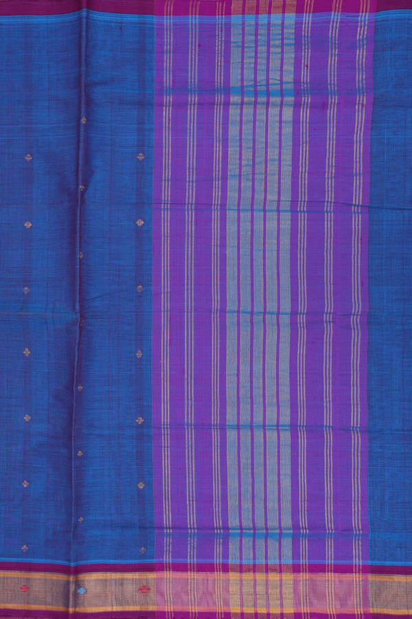 Venkatagiri Cotton Saree In Cobalt Blue With Zari Buttas