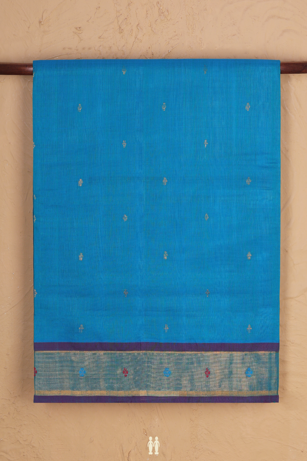 Venkatagiri Cotton Saree In Deep Sky Blue With Zari Buttis