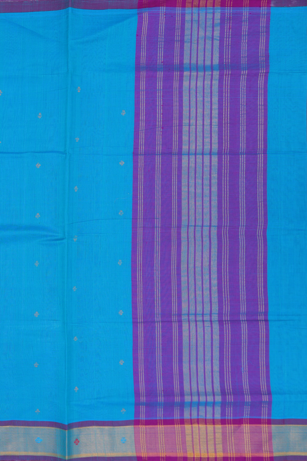 Venkatagiri Cotton Saree In Deep Sky Blue With Zari Buttis