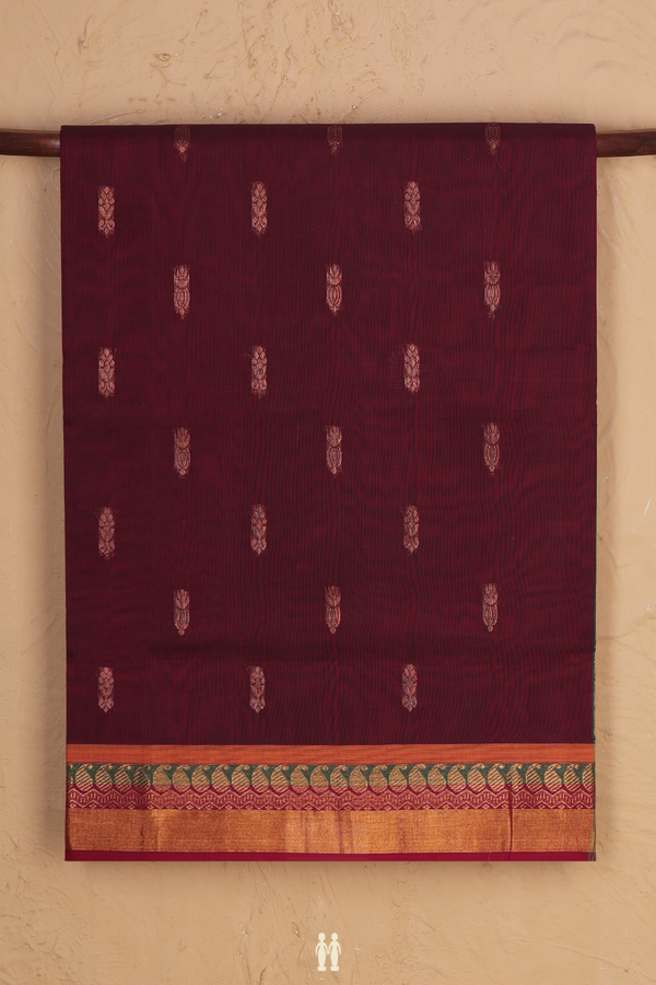 Venkatagiri Cotton Saree In Maroon With Floral Buttas