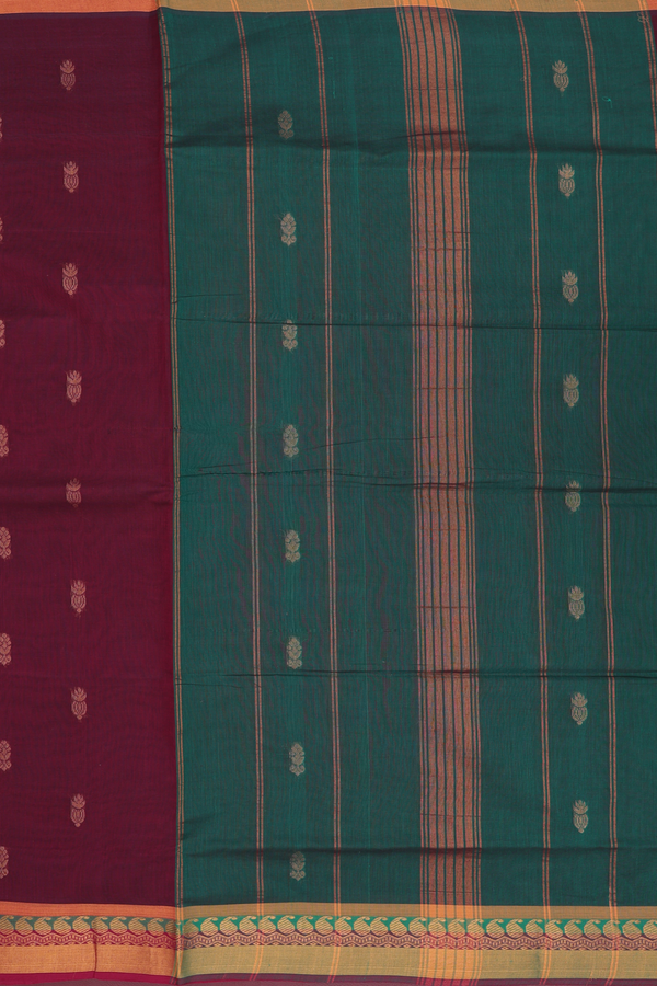 Venkatagiri Cotton Saree In Maroon With Floral Buttas