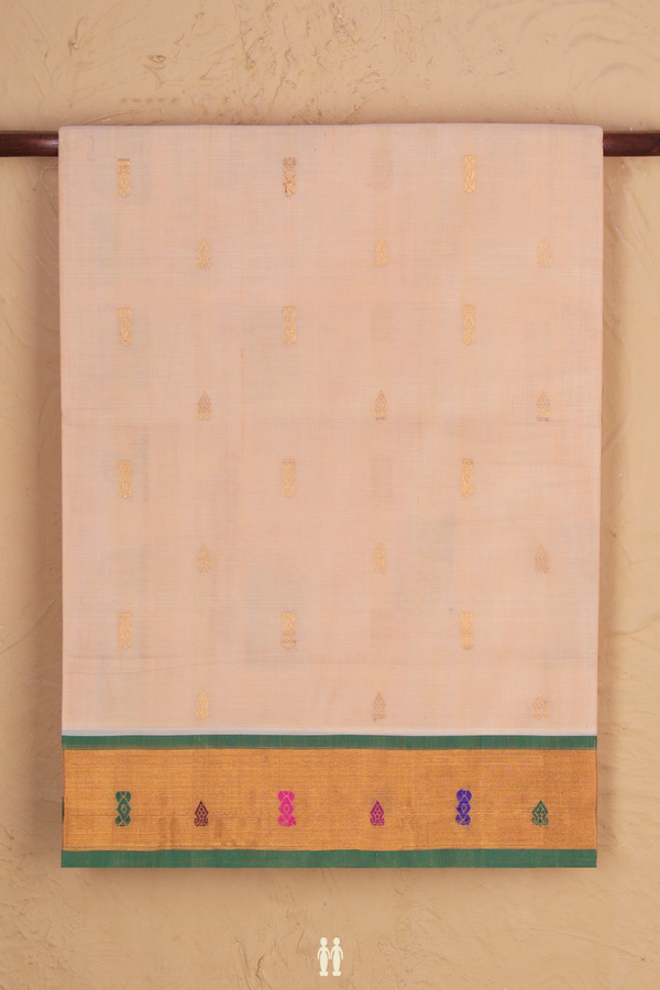 Venkatagiri Cotton Saree In Light Orange With Zari Buttas