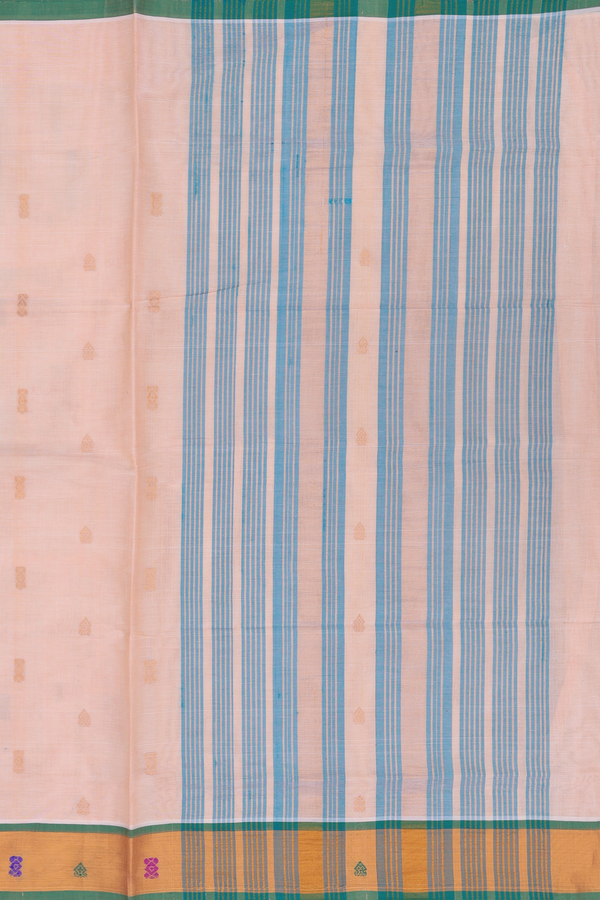 Venkatagiri Cotton Saree In Light Orange With Zari Buttas