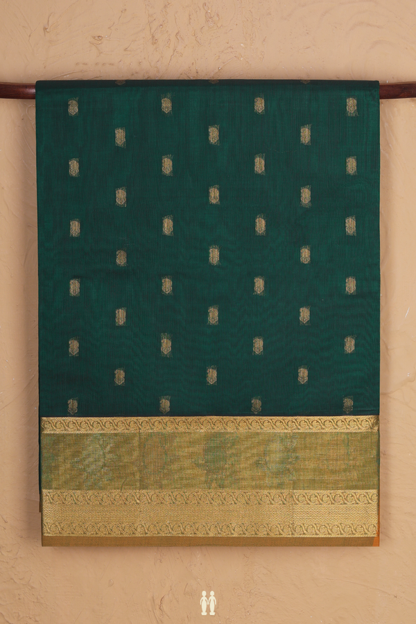 Venkatagiri Cotton Saree In Green With Paisley Buttas