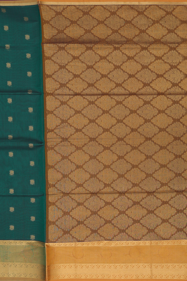 Venkatagiri Cotton Saree In Green With Paisley Buttas