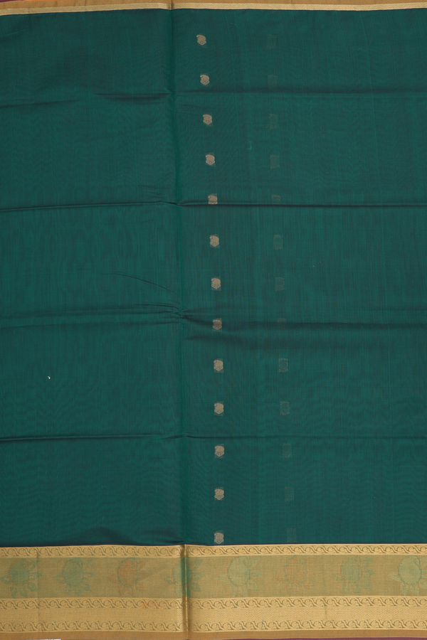 Venkatagiri Cotton Saree In Green With Paisley Buttas