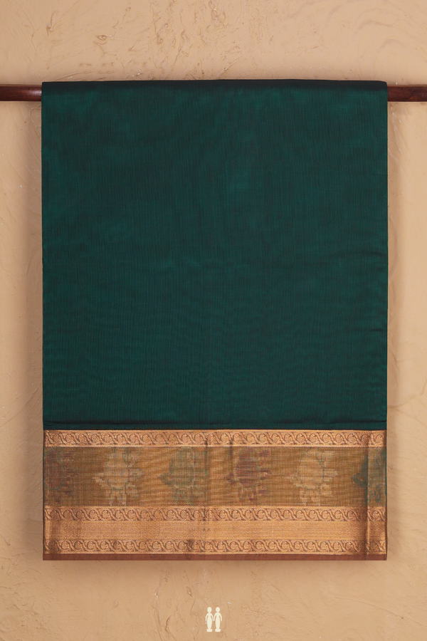 Venkatagiri Cotton Saree In Forest Green With Contrast Border