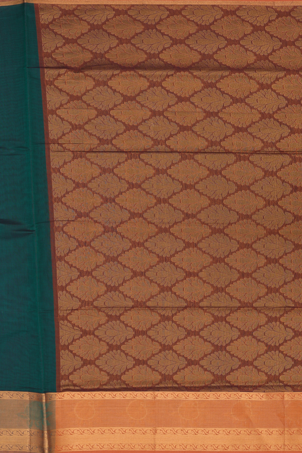Venkatagiri Cotton Saree In Forest Green With Contrast Border