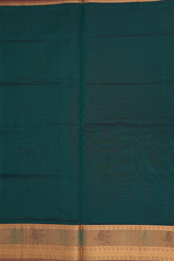 Venkatagiri Cotton Saree In Forest Green With Contrast Border
