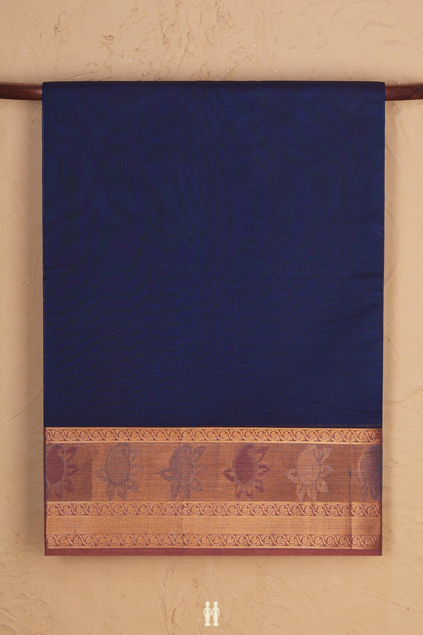 Venkatagiri Cotton Saree In Oxford Blue With Contrast Border