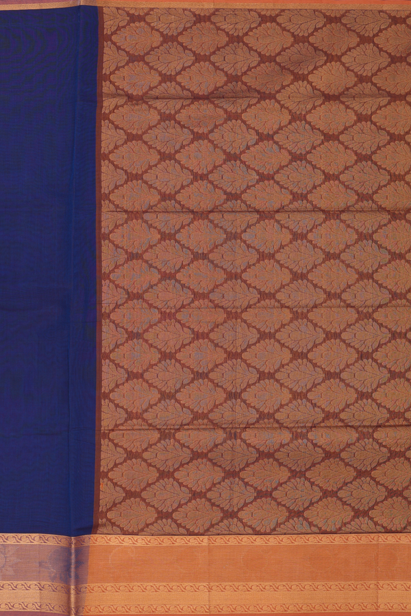 Venkatagiri Cotton Saree In Oxford Blue With Contrast Border