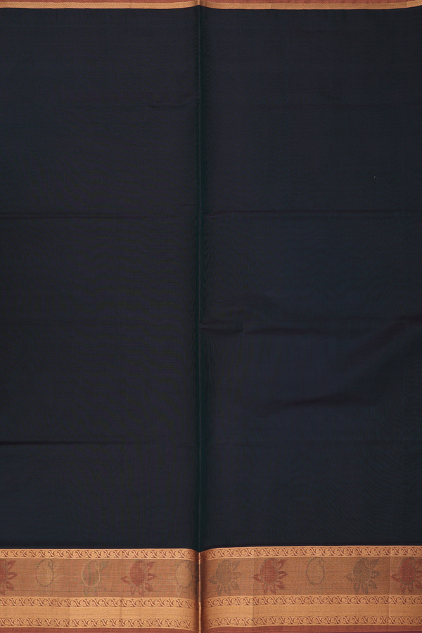 Venkatagiri Cotton Saree In Bottle Green With Zari Border