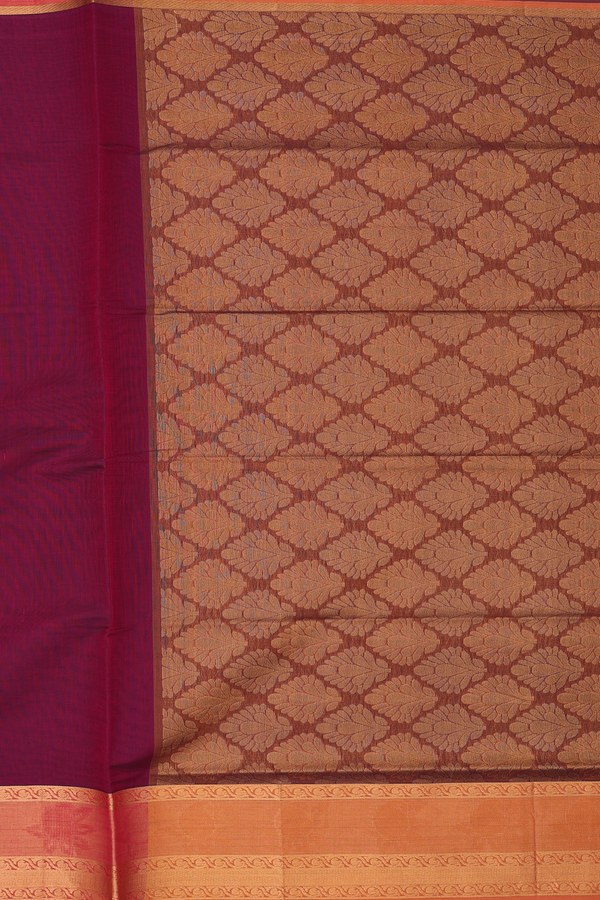 Venkatagiri Cotton Saree In Burgundy With Contrast Border