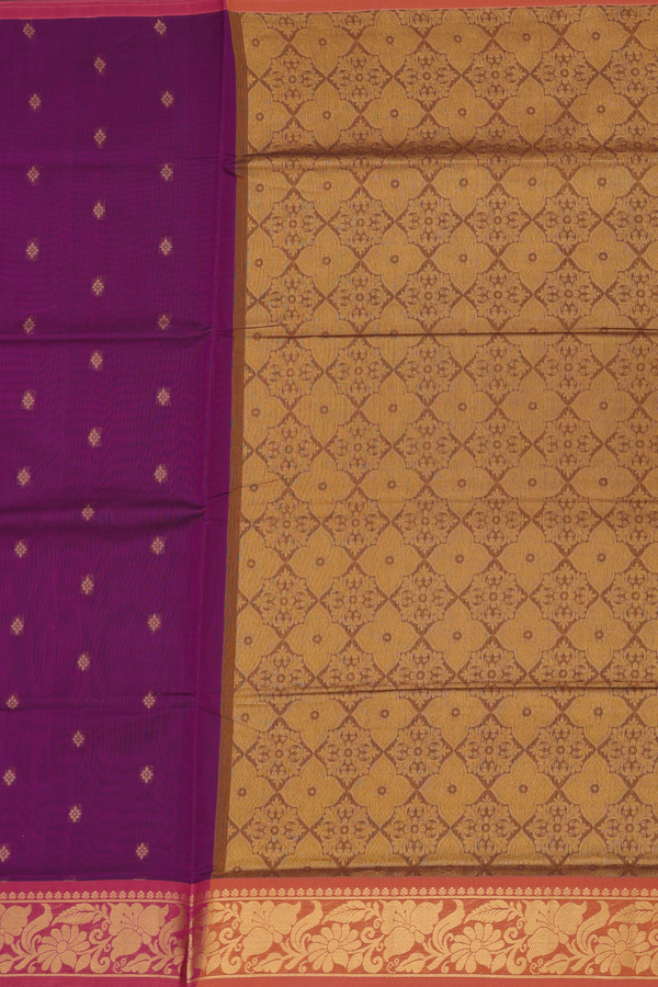 Venkatagiri Cotton Saree In Purple With Zari Buttas