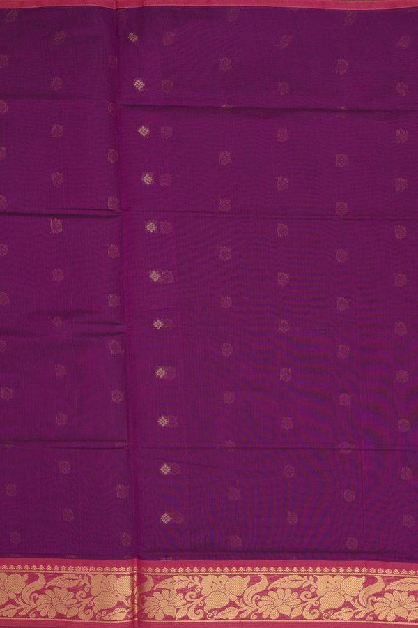 Venkatagiri Cotton Saree In Purple With Zari Buttas