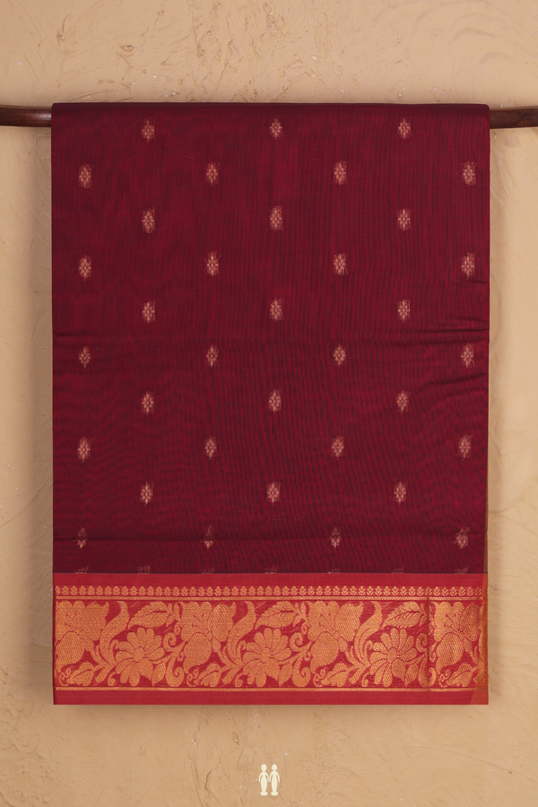 Venkatagiri Cotton Saree In Red With Zari Buttas
