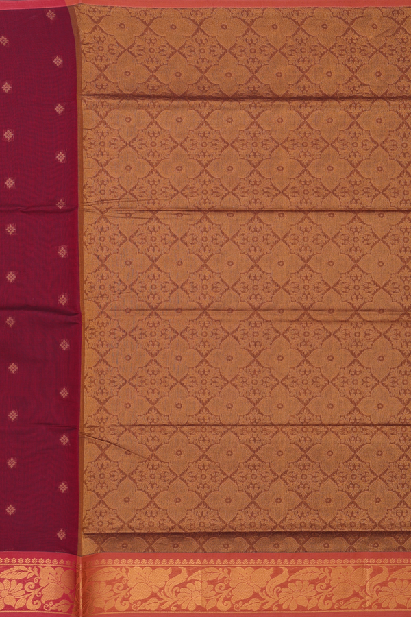 Venkatagiri Cotton Saree In Red With Zari Buttas