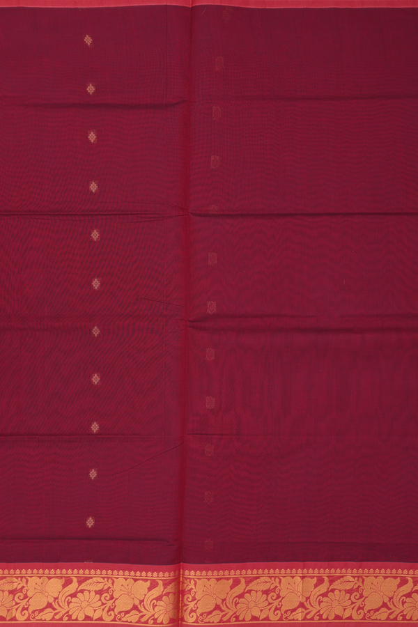 Venkatagiri Cotton Saree In Red With Zari Buttas